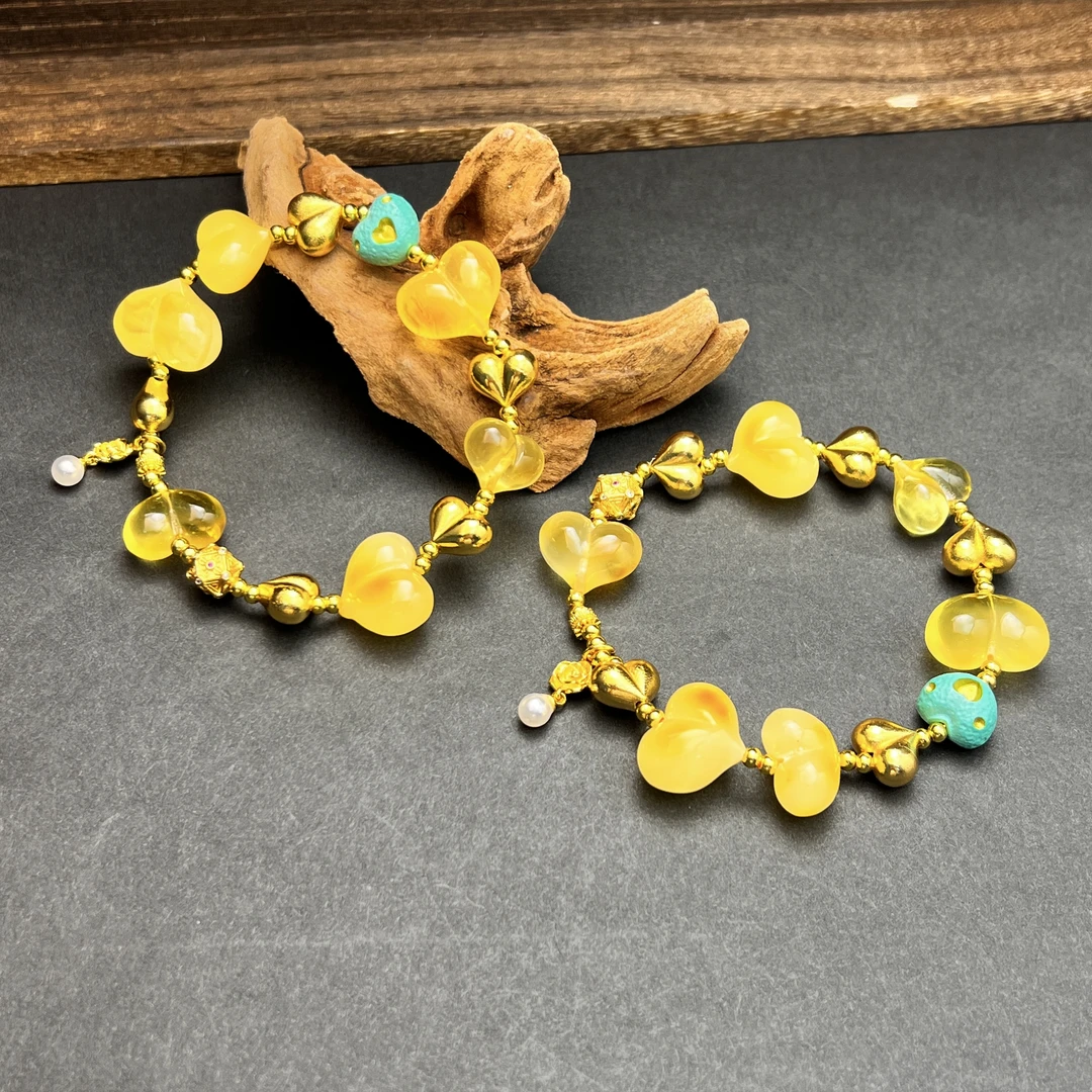 【藏真阁】H1975天然琥珀蜜蜡屁桃设计款时尚手串（多样性发其一）