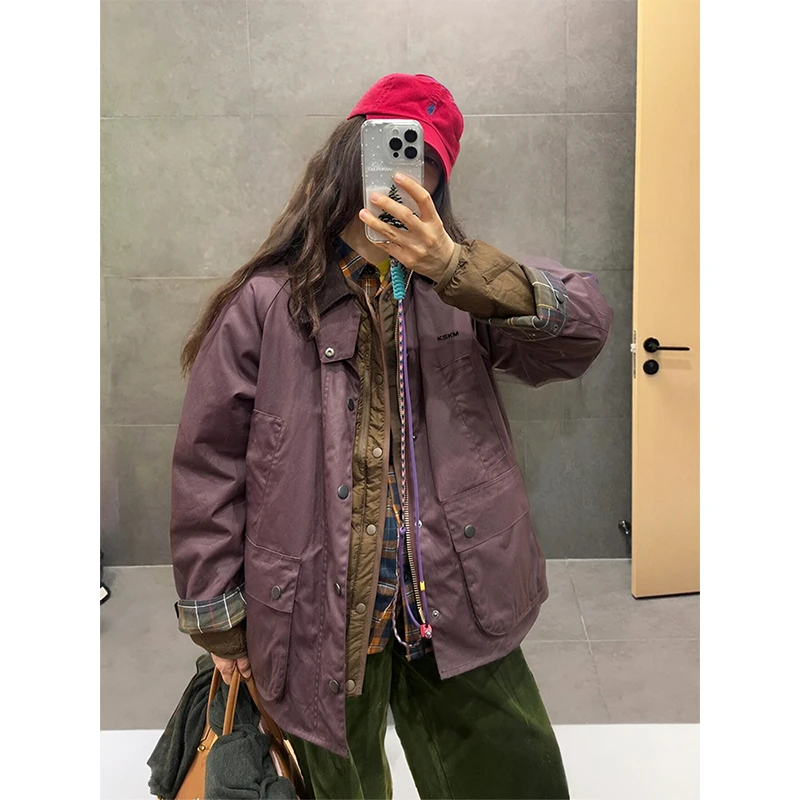 卡盛紫色工装外套女款2025春季新款美式复古高级感流行飞行员夹克