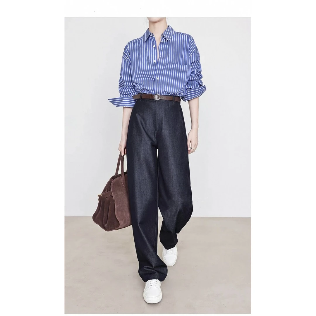 杰瑞【天丝牛仔】显瘦镰刀裤老钱风裤子丹宁色仿牛仔裤弧形香蕉裤