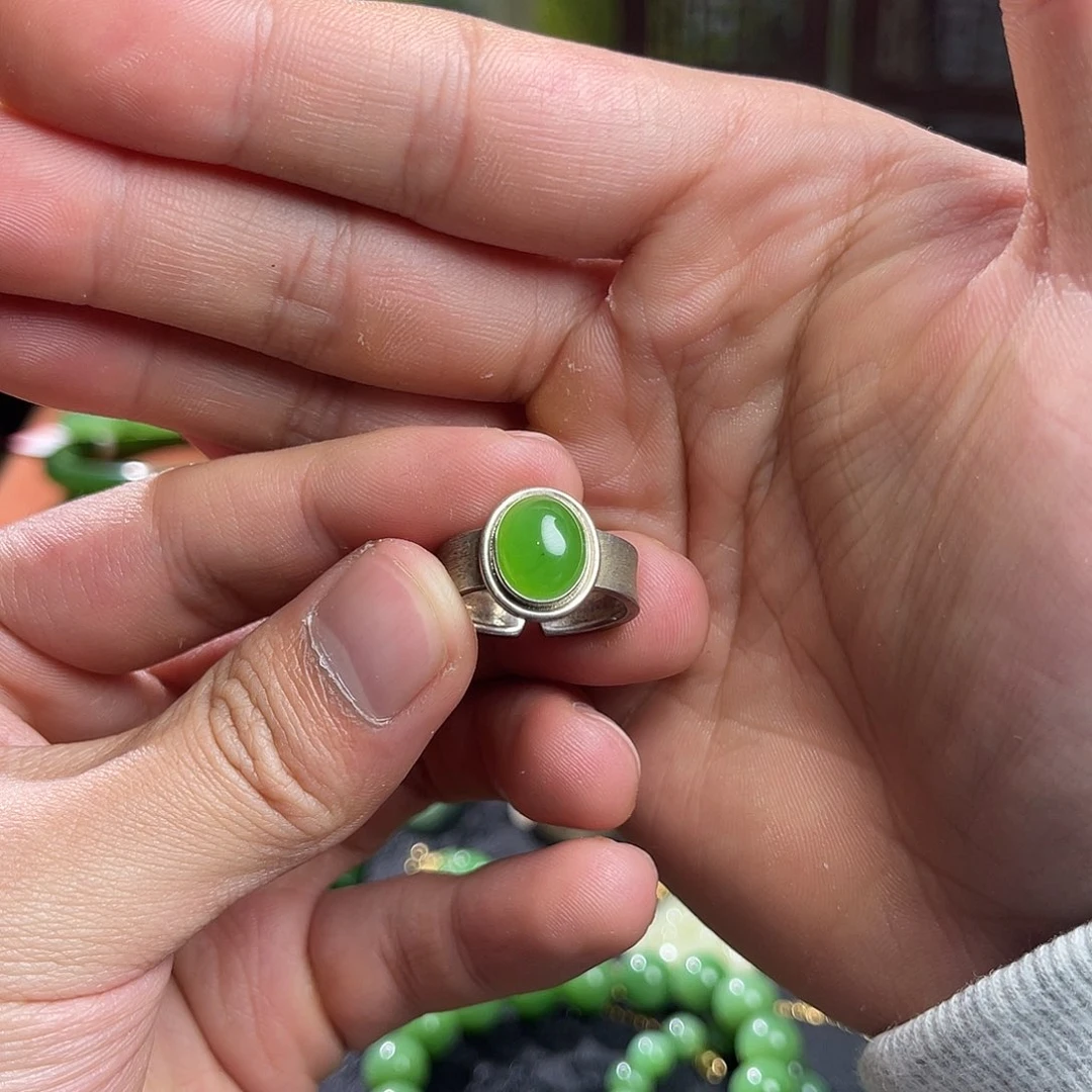 素***天和田玉银S925镶嵌戒指