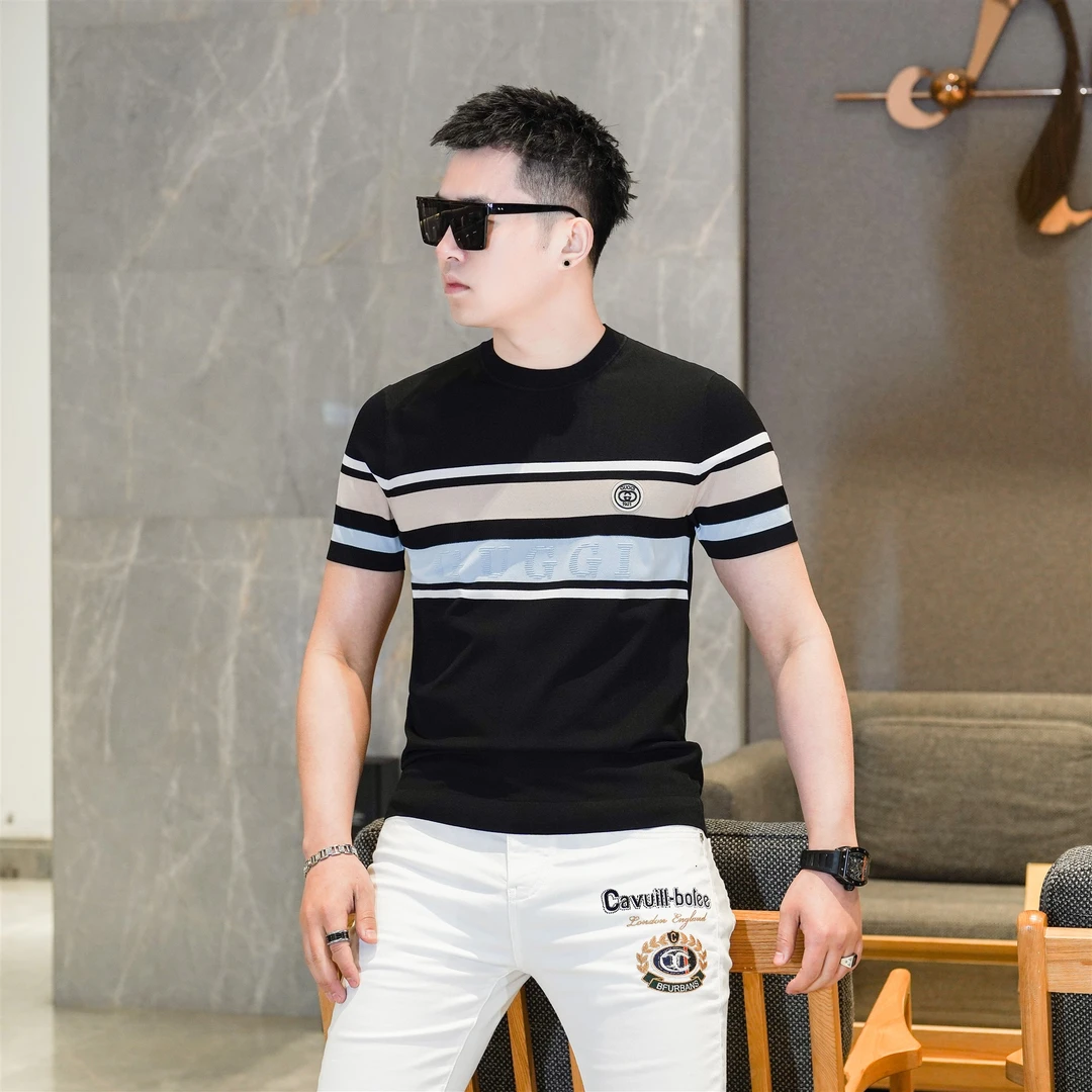 短袖男T恤新款时尚潮牌撞色圆领凉感短袖T恤帅气修身高端显瘦上衣