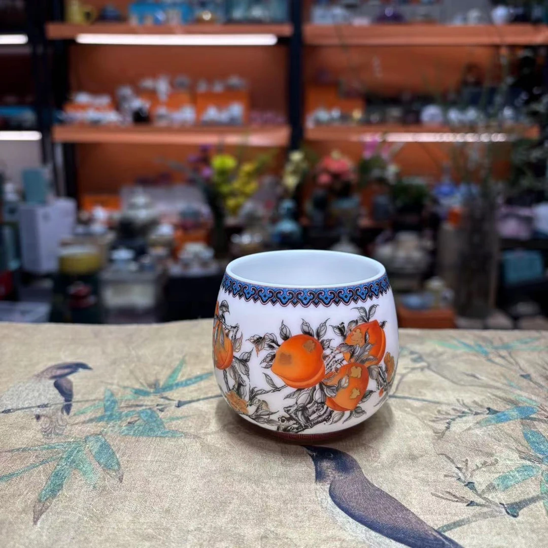 友名 水墨金桃陶瓷主人杯茶杯品茗杯无礼盒-