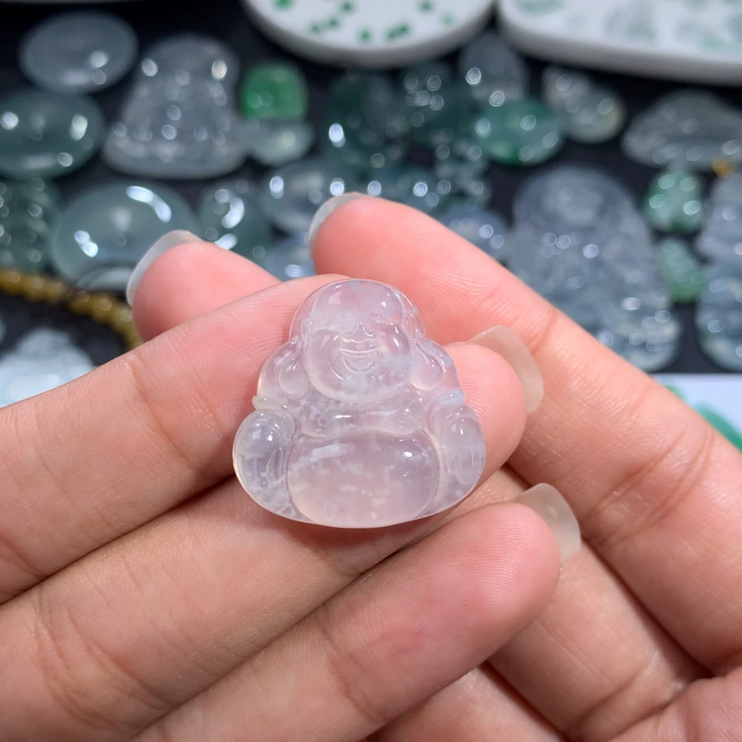 翡翠裸石未镶嵌雪花棉大肚佛