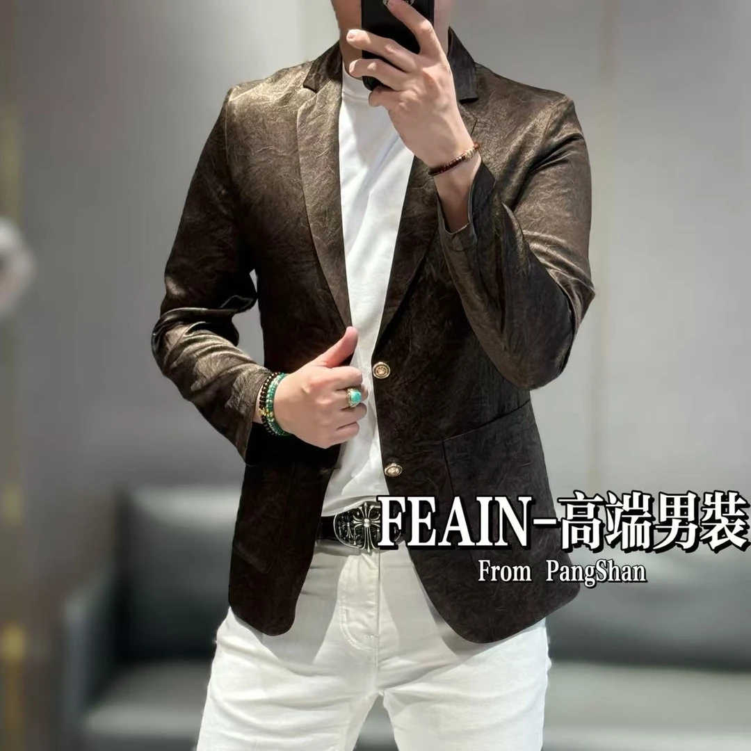 【100%真醋酸】高端进口醋酸掐丝珐琅错金工艺修身裁剪小西装6630