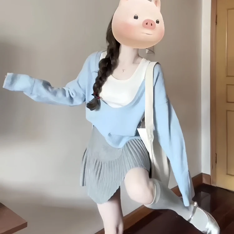 慵懒风减龄一整套ootd穿搭女2025秋冬背心针织衫百褶半身裙显瘦