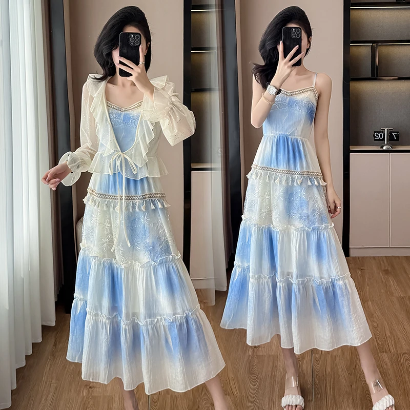 2025春夏波西米亚民族风流苏吊带裙花朵后妈裙2025新款爆款洋气