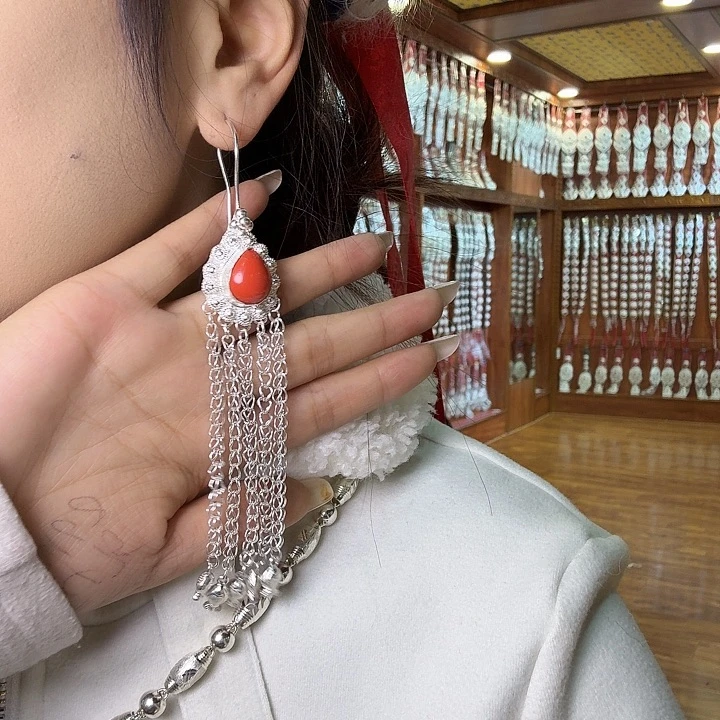 硅胶纯铜长款纯手工纯银耳坠