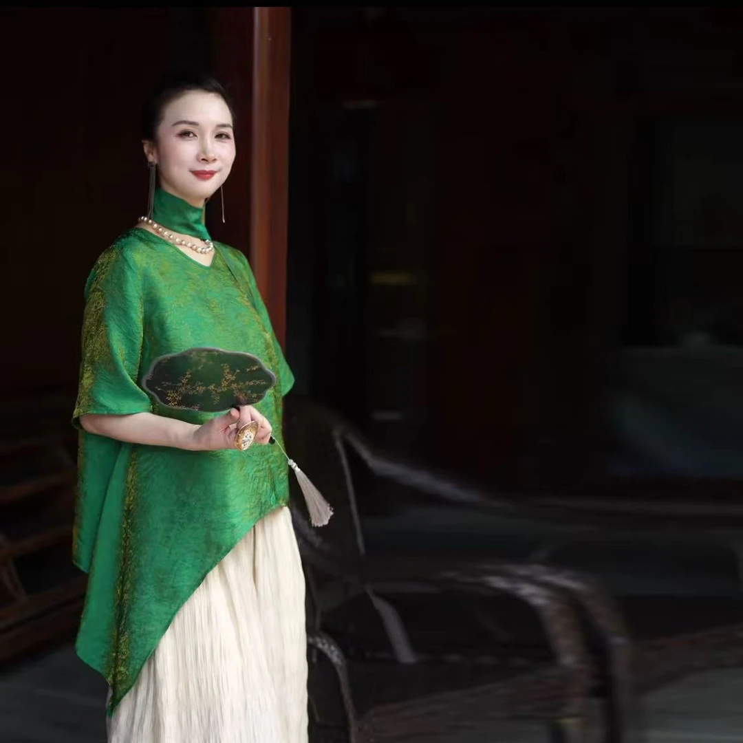 花萝浮光《青禾曳晖》女士精致百搭中袖夏季宽松显瘦上衣