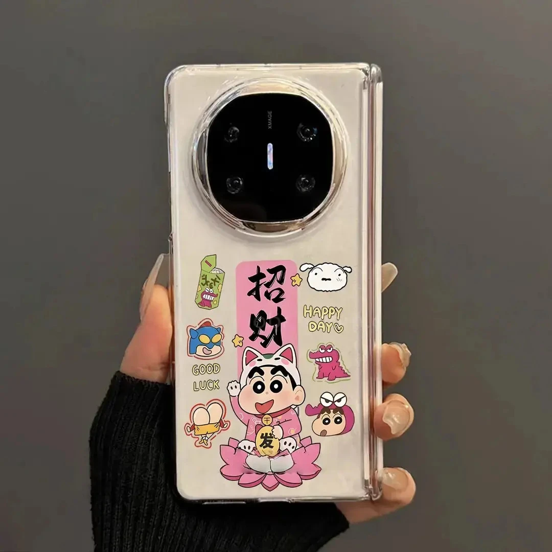 招财蜡笔小新适用华为mate x7手机壳x6折叠屏X5卡通透明包中轴x3