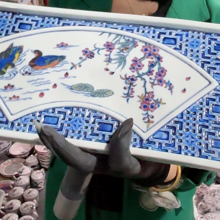 陶其他鸳鸯戏水茶盘绿希希