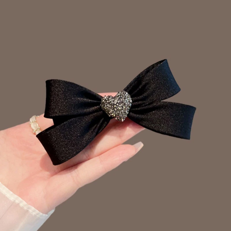 黑色爱心蝴蝶结发夹女2025半扎发后脑勺中号发卡发饰弹簧夹头饰