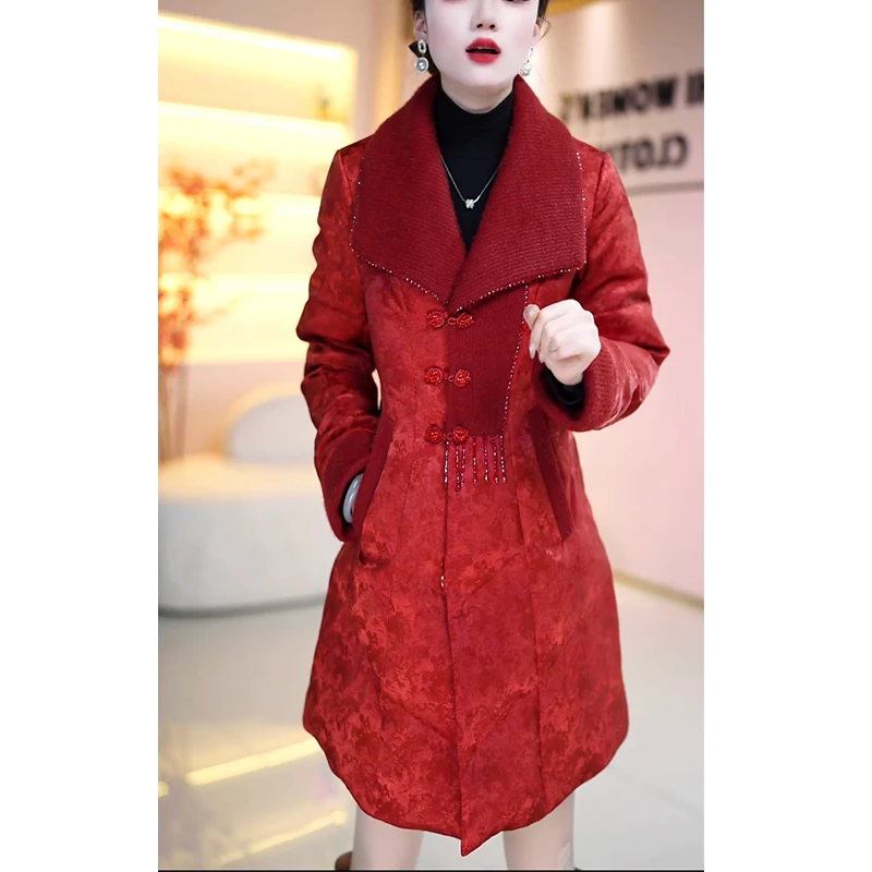 冬季中国风中长款妈妈羽绒服女装2026年新款时尚保暖白鸭绒外套