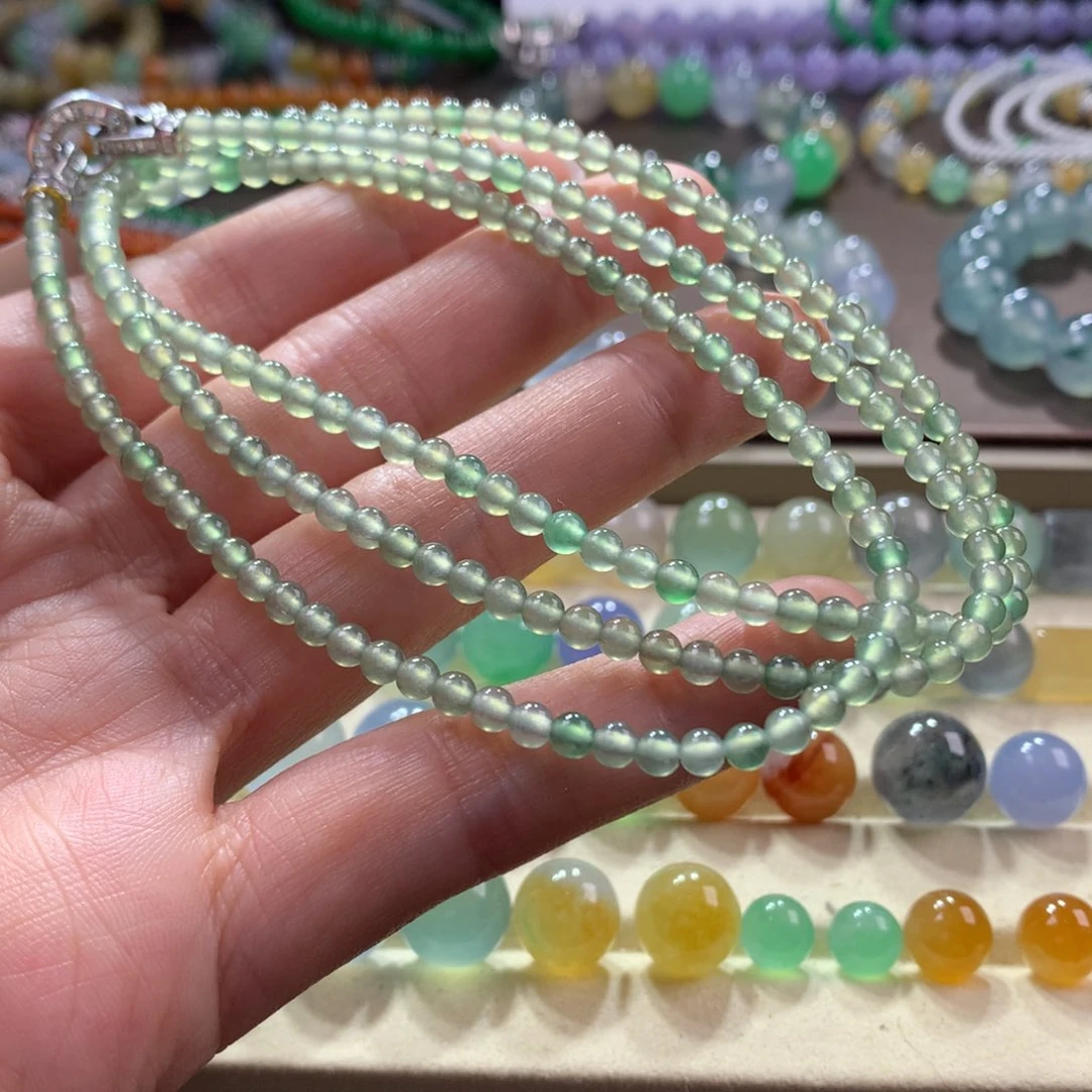 翡翠手链未镶嵌冰清茶色卡3.6