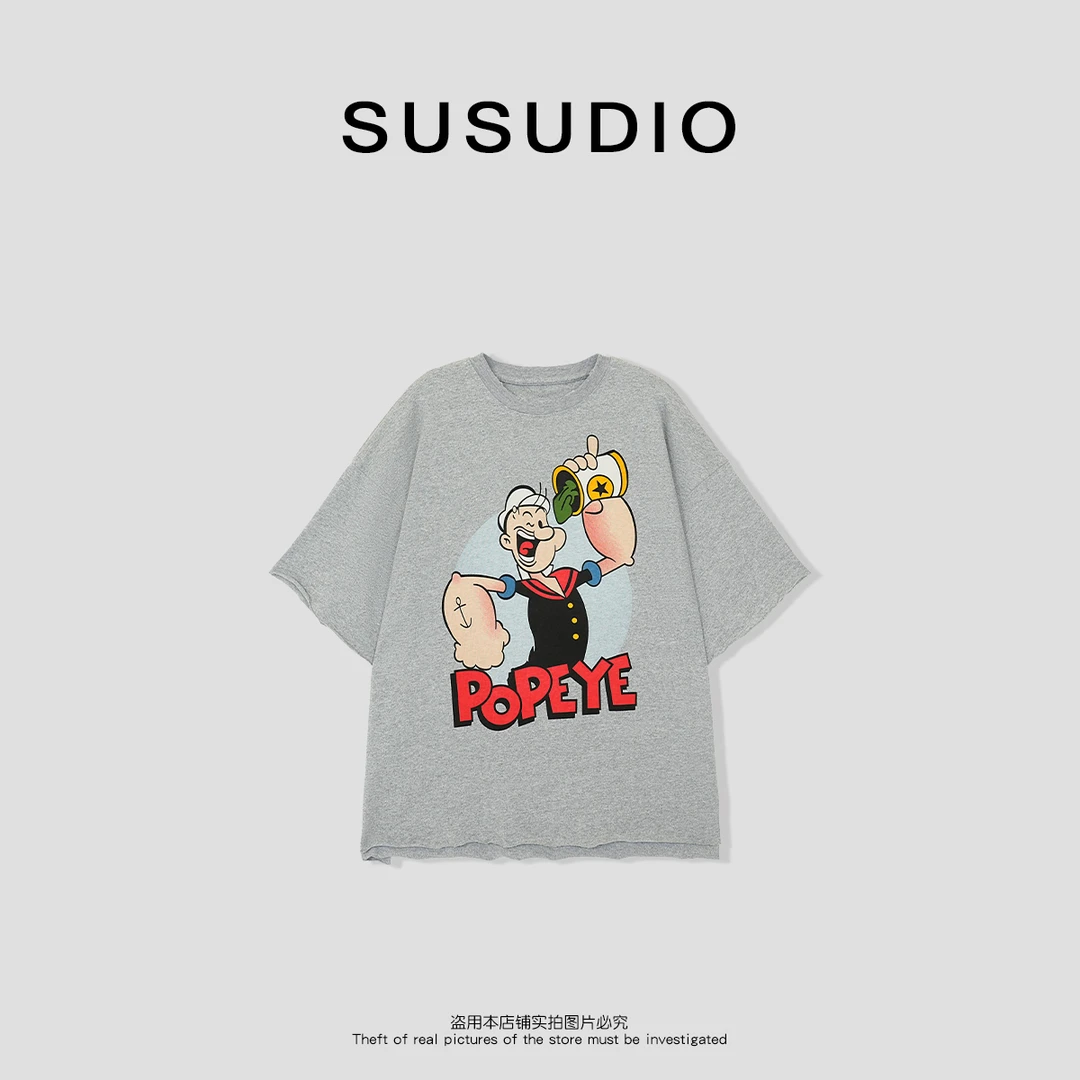 SUSUDIO 100棉春夏松弛感大力水手印花圆领短袖T恤10236