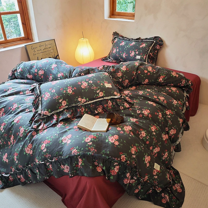 花边款全棉A类母婴双层纱四件套超柔清新裸睡