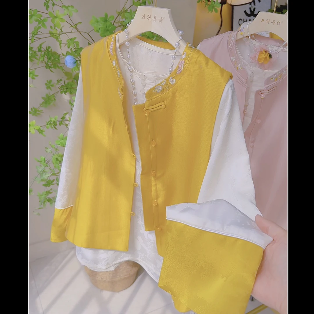 艾25938 春夏新款时尚高端马甲新中式刺绣马夹国风坎肩上衣