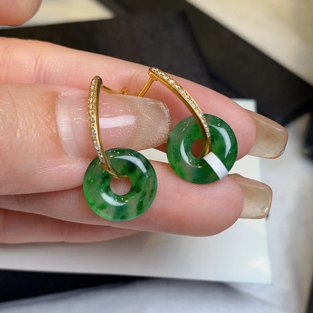 翡翠耳饰18K金镶嵌甜甜圈