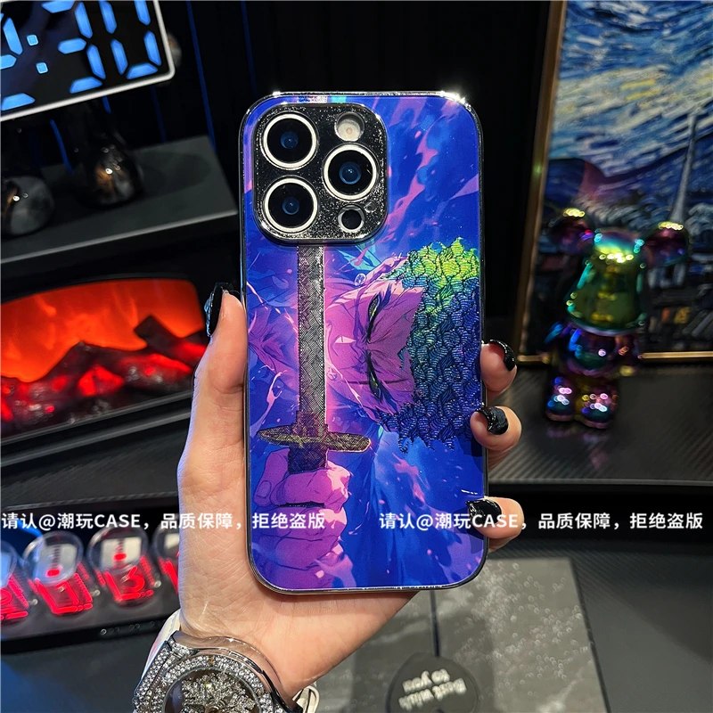 电镀鎏金玻璃壳适用苹果iPhone16/华为荣耀/OPPO/VIVO/小米手机壳