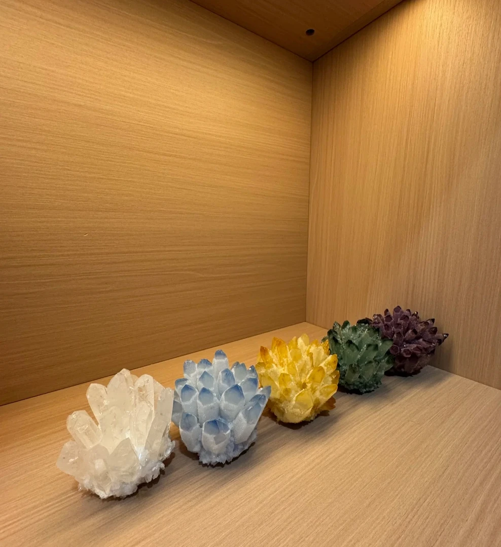 水晶莲花晶花晶簇摆件精美中式简约立体雕刻家用玄关客厅茶台