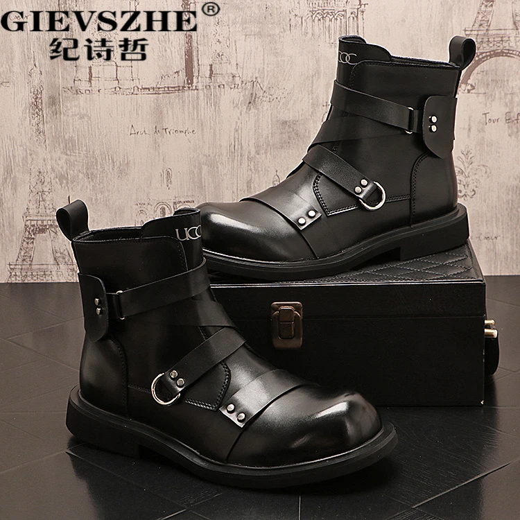 纪诗哲男士马丁靴秋冬新款短靴韩版潮流中夏季韩版男士增高马丁靴