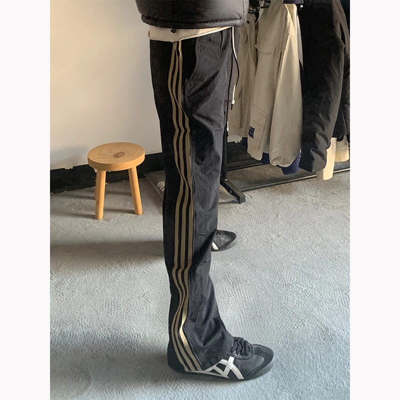 07qwer三条杠条纹冰丝速干裤男夏防晒冰感裤子轻薄透气直筒凉凉裤