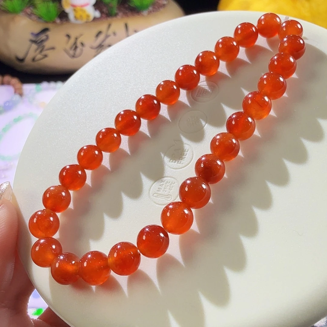 翡翠未镶嵌颈饰红翡卡6.4mm圆珠手串