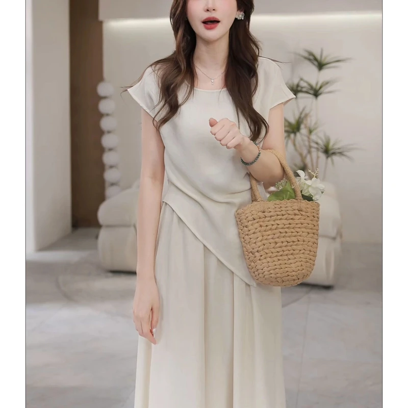 2025夏季新款洋气别致设计感不规则收腰小衫松紧腰半身裙两件套潮