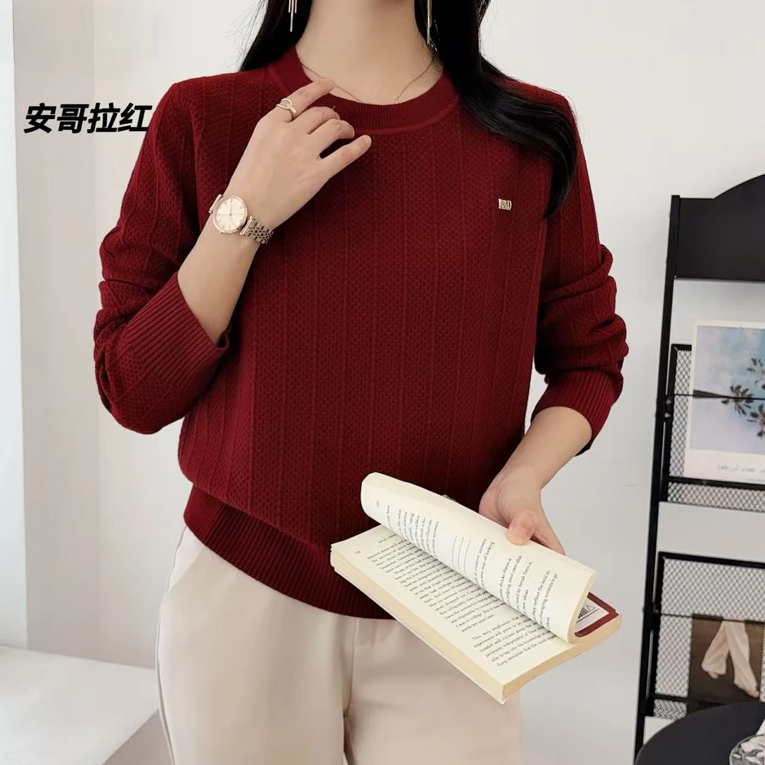 06195秋冬新款圆领长袖宽松内搭打底衫洋气百搭毛针织衫上衣