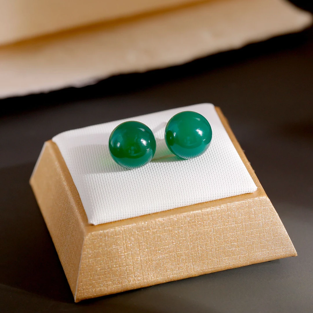 铜合金耳饰 《货号7228》新中式复古绿珠耳钉