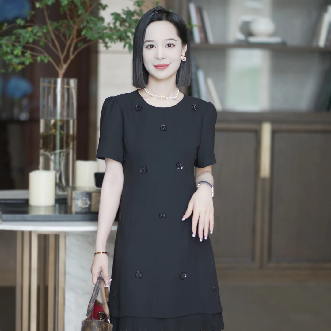 罗美拉 25年夏季新款高级感气质优雅重工精致钉钻连衣裙#954