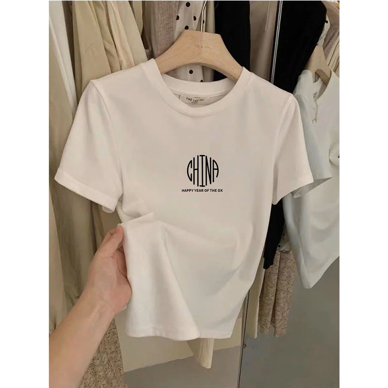 正肩磨毛短袖t恤女2025秋季新款时尚百搭洋气圆领上衣打底衫潮