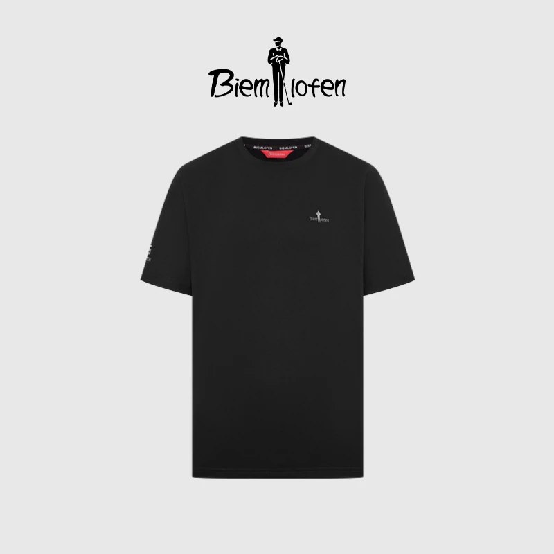 比音勒芬防晒功能面料25夏季欧若风亲肤圆领短袖男T简约春夏黑色