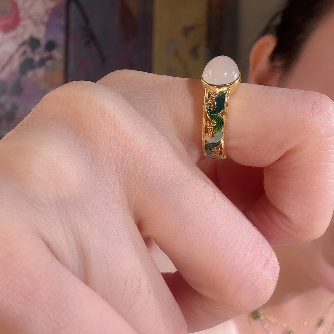 和田玉银S925镶嵌戒指