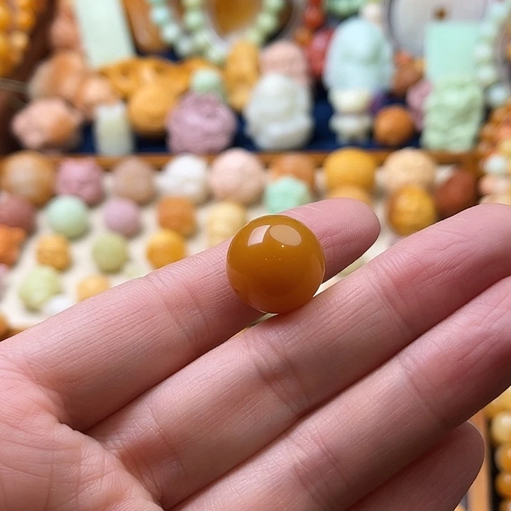石英质玉（缅黄）未镶嵌珠宝半成品光珠