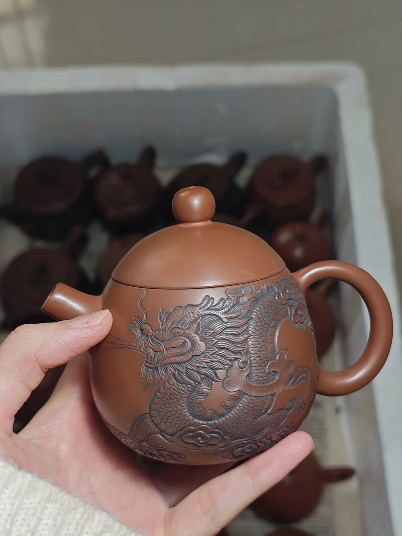 非遗坭兴陶手工艺精品泡茶壶 龙蛋壶 浮雕龙壶200CC