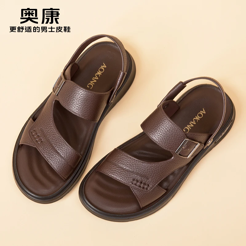 Aokang/奥康凉鞋男士夏季沙滩鞋休闲户外钓鱼舒适软底皮凉鞋拖鞋
