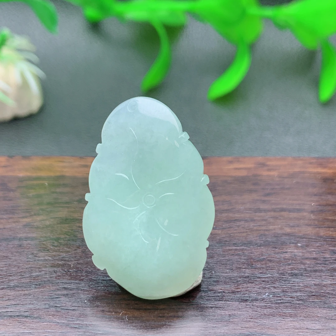 天然缅甸A货翡翠荷叶吊坠冰润晴水底色挂件项坠女士冰透精美挂坠