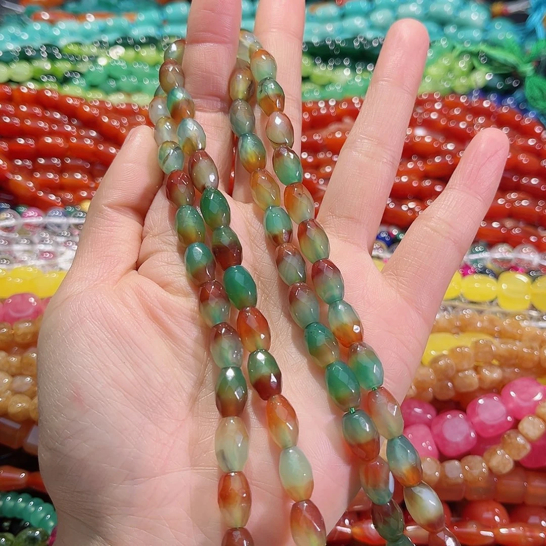 玛瑙/玉髓合金珠宝半成品切面米珠孔雀玛瑙一条