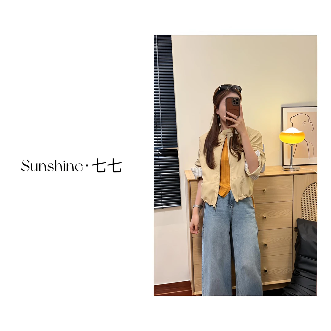 Sunshine【甜酷时光】简约高质小众百搭韩系设计感圆领皮衣外套