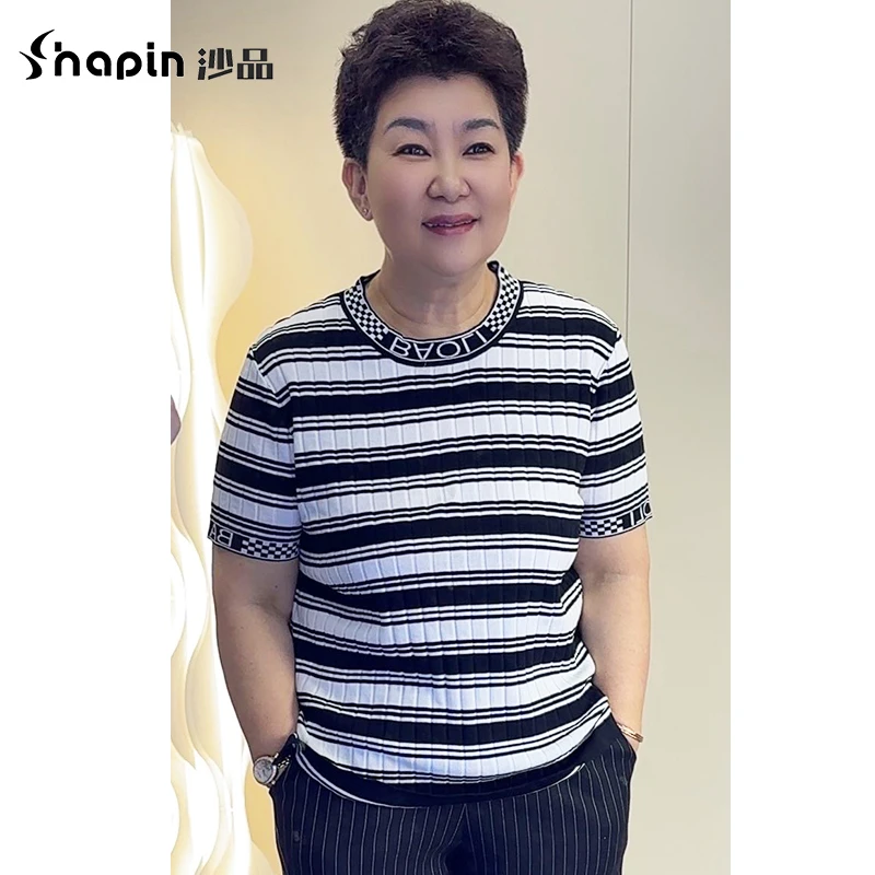 2024夏季新款时尚设计感条纹短袖针织衫修身复古上衣DY88810