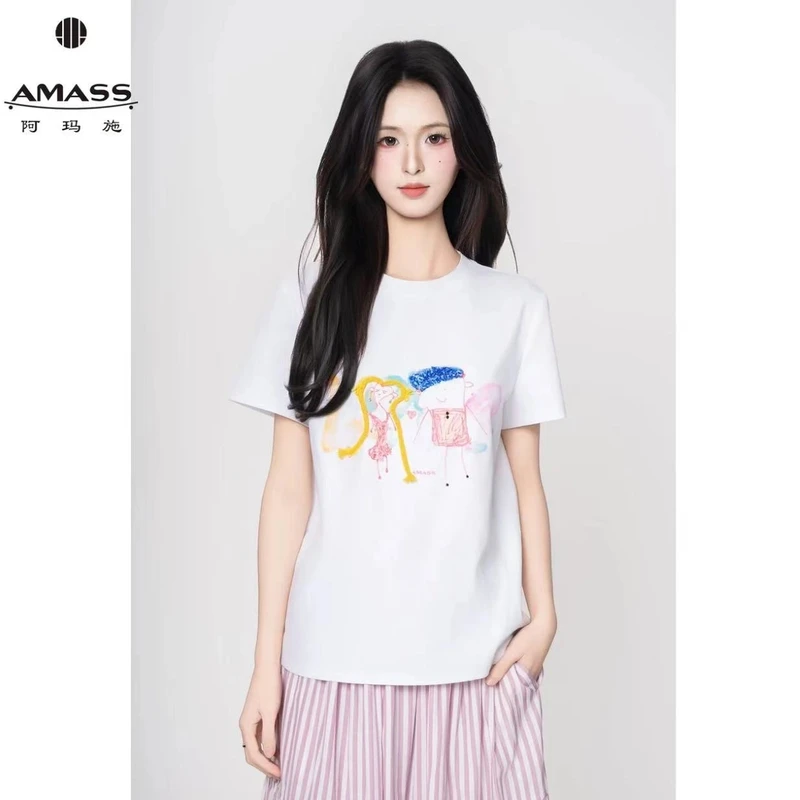 AMASS/阿玛施春夏纯棉上衣新款舒适极简风百搭设计款T恤530082
