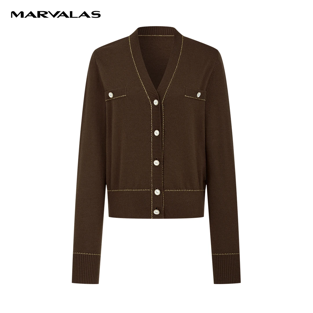 【芊芊专属】曼德诗绵羊毛开衫春秋新款复古纯色长袖针织上衣