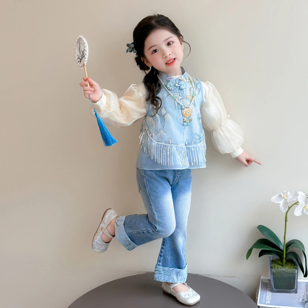 儿童国风套装汉服秋装女童新中式宝宝中国风复古中秋节小童古装