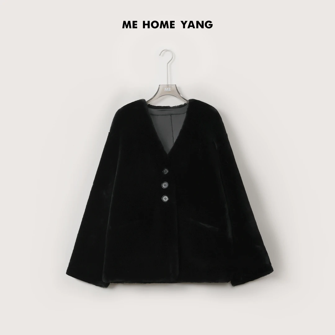 ME【延续经典】西班牙进口美利奴羊皮毛一体V领高端皮草MEQA3710