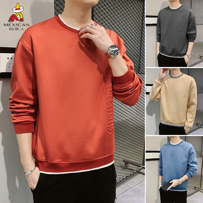 Mexican/稻草人卫衣纯色圆领韩版长袖宽松型秋季加绒套头免烫潮流