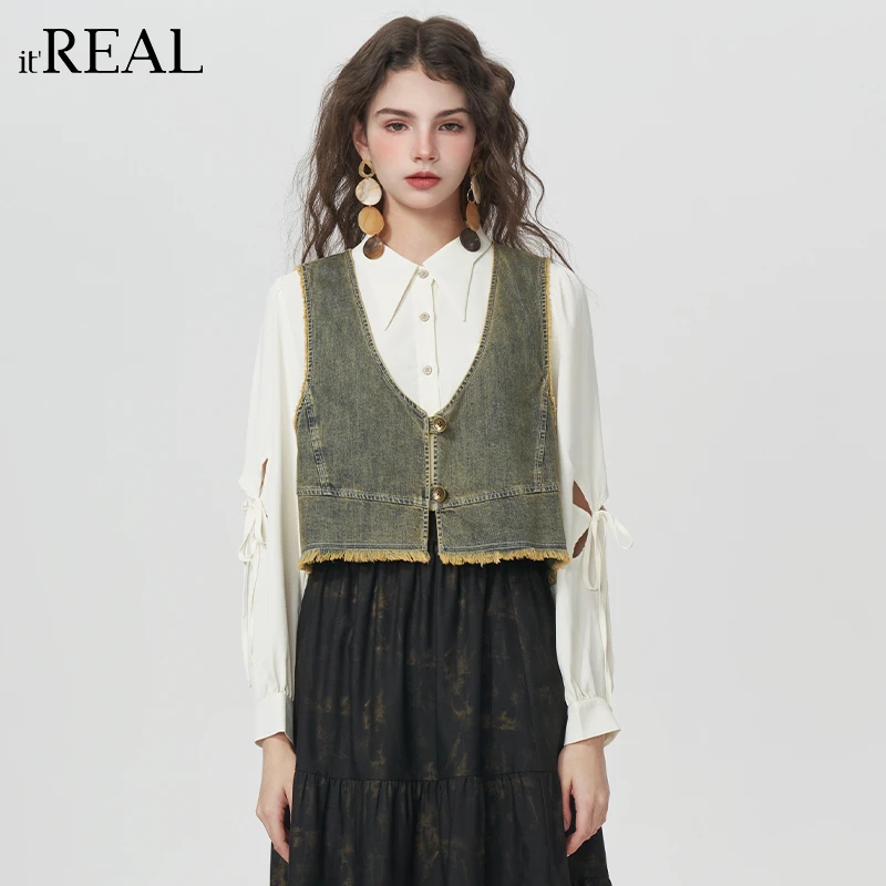 It'real瑞尔女装2025春季新款时尚短款牛仔马夹1761217013