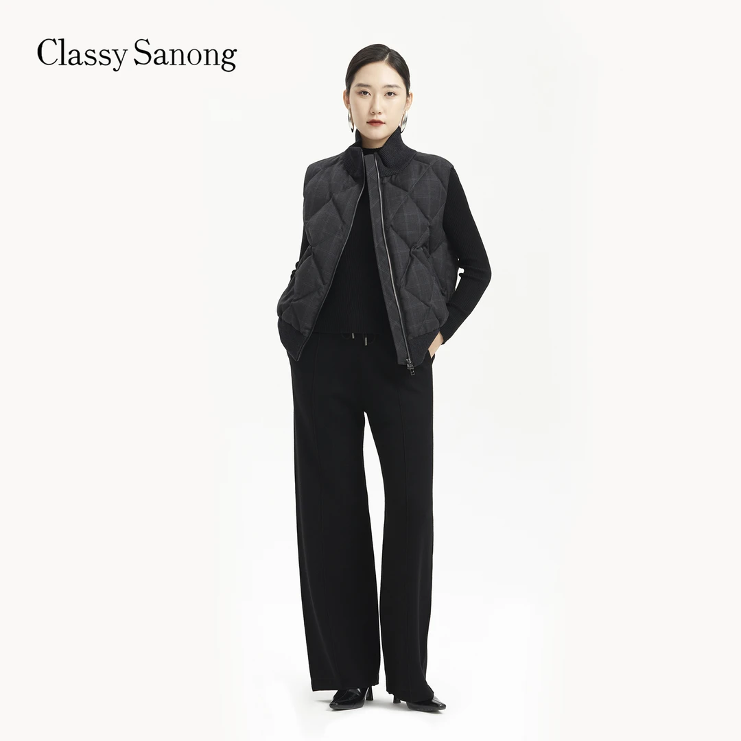 CLASSY SANONG女士格纹针织无袖冬季新款时尚百搭休闲小马甲