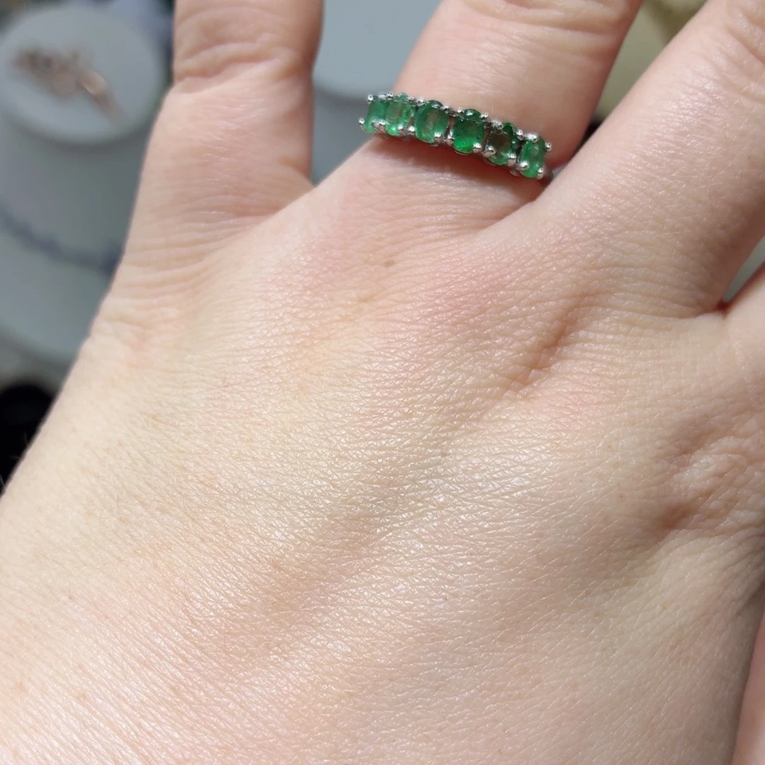 祖母绿银S925镶嵌戒指