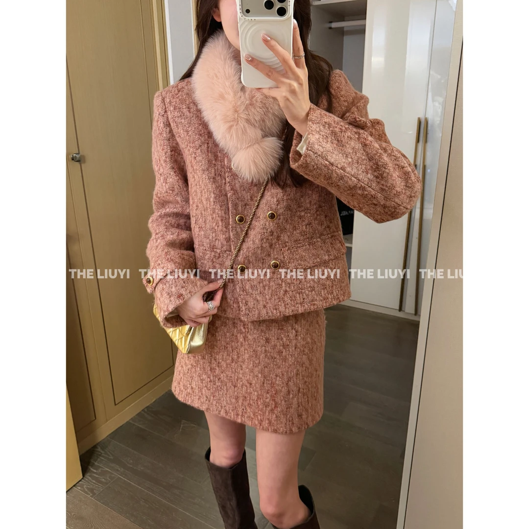 【LIUYI】德鲁纳～90白鸭绒羊毛混纺小香风外套半裙两件套512142