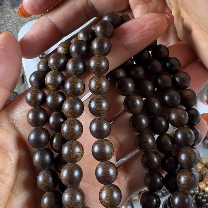 沉香手串健*白棋玉化